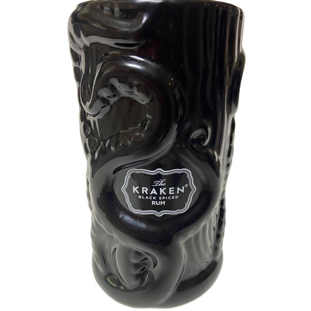 Release The Kraken Black Tiki Mug  Spiced Rum Embossed Octopus Cup 6.5"